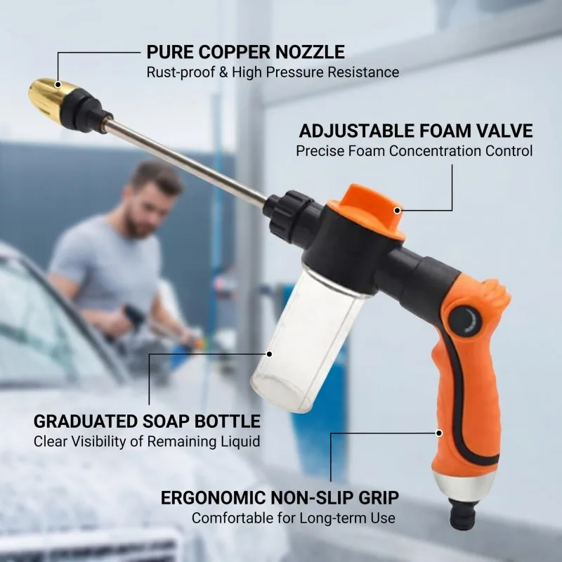 Multi-functional Garden Water Gun Hose Nozzle Long Rod Watering Irrigation Spray Guns High-pressure Foam Kettle Car Washing Gun view 5