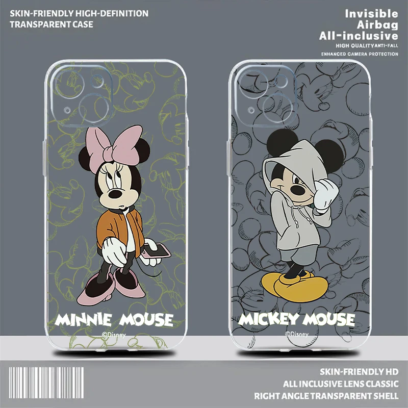 

Disney Minnie For iPhone 15 14 13 12 11 Pro Max Plus 13 12 Mini XR XS Max Phone Case Soft Shell Liquid Silicon Cover Cases