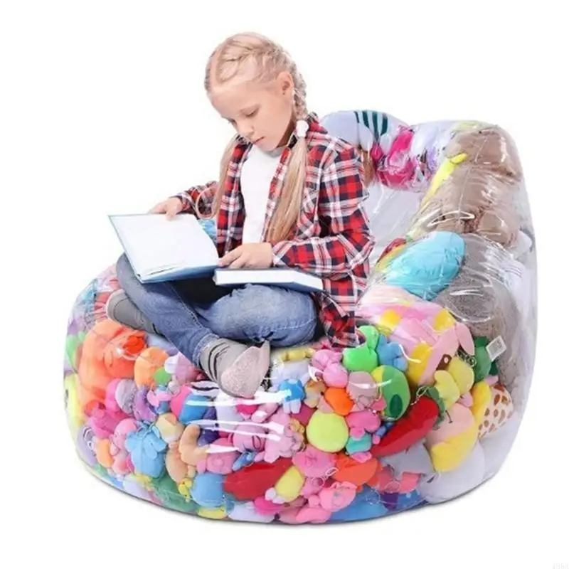 Sacs de rangement surdimensionnés en PVC transparent, faciles à utiliser, pouvant contenir plus de 100 peluches et se transformant en fauteuil pouf confortable.