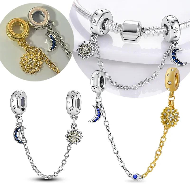 

Серебро S925, защитная цепочка, бусины «Солнце и Луна», подвески, подходят для оригинального браслета, изготовление ювелирных изделий своими руками, ювелирные изделия, подарок для женщин