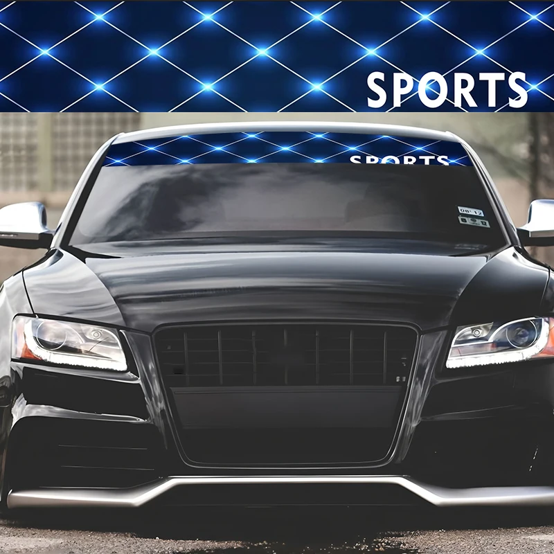 قطعة واحدة من شريط زخرفي الرياح الرياضي ذو تأثير ضوء المعين الأزرق، أداء ممتاز، تصميم فريد، ملصق الزجاج الأمامي
