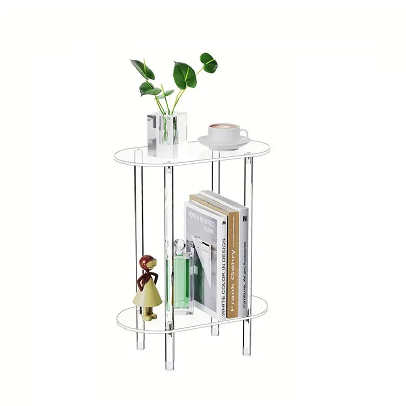 

Clear Acrylic Oval End Table 2-tier Bedside Nightstand for Living Room Bedroom Decorative Furniture Small Bedside Table