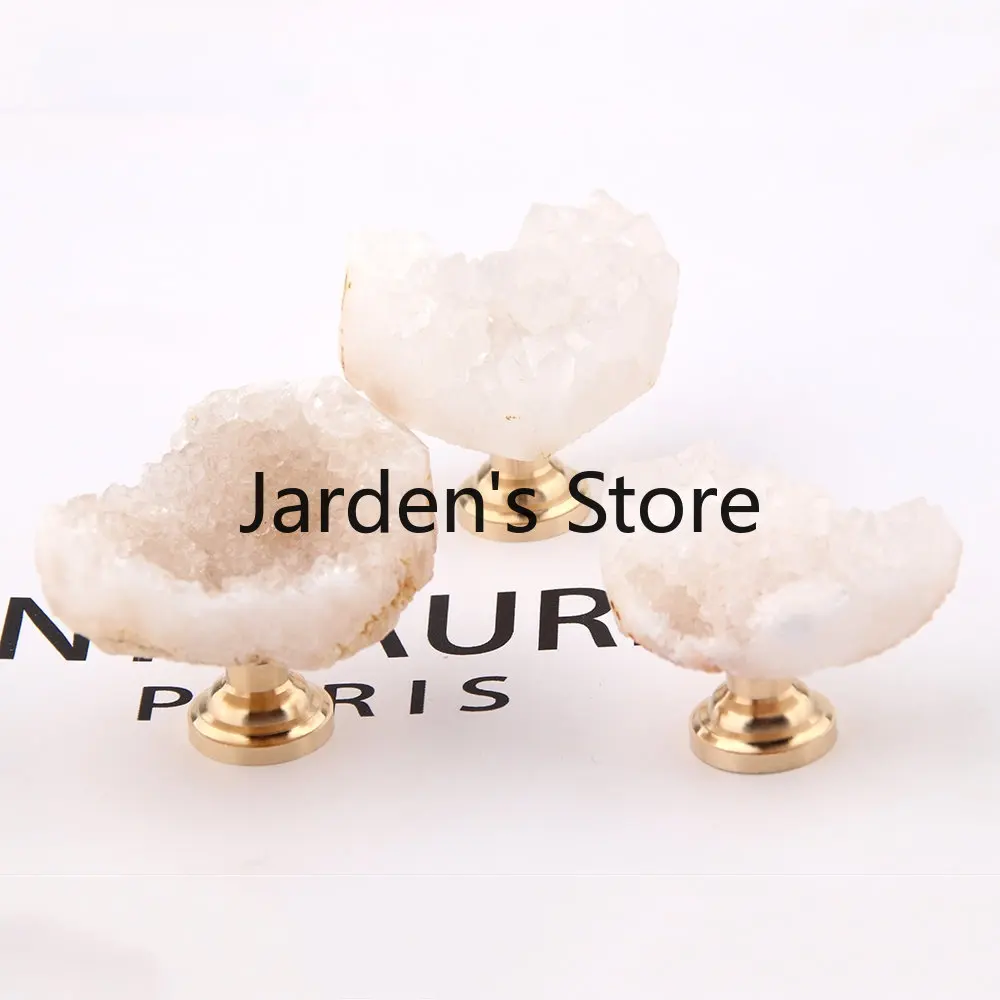 1PC Natural Shine Gem White Crystal Teeth Handmade Love Moon Brass Drawer Handle Cabinet Door Wardrobe Knob Handle for Furniture