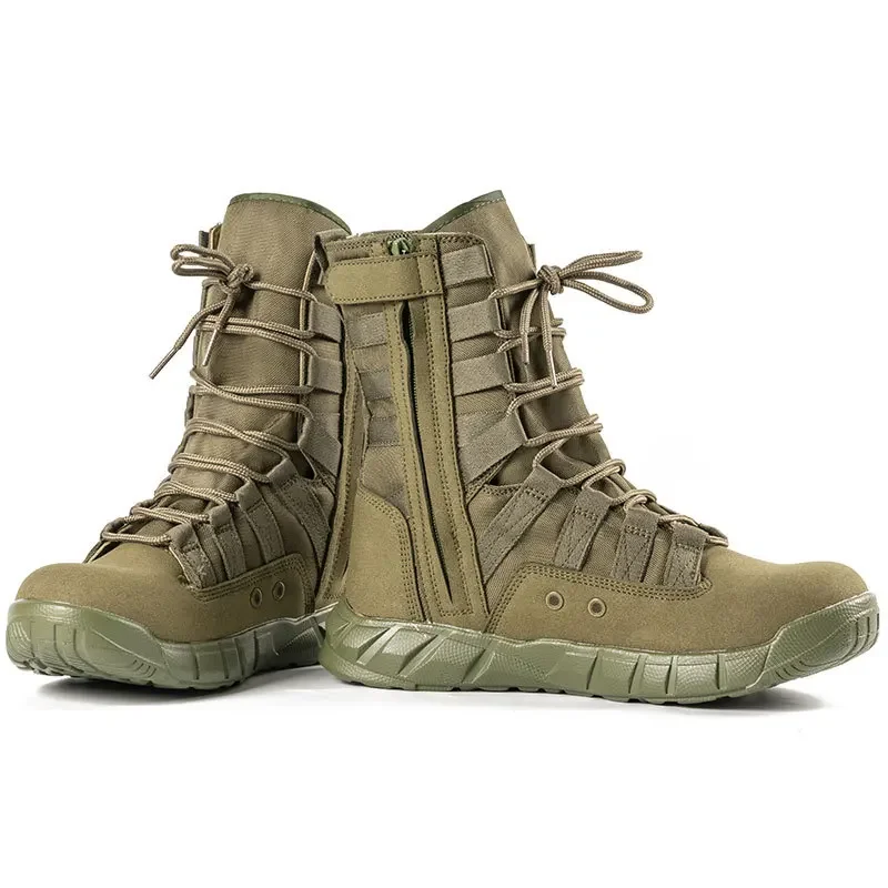 Botas de combate para hombre, botines de entrenamiento ligeros, color verde, marrón, desierto, senderismo, táctico