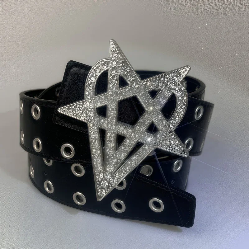 Bling Y2K Star Rhinestone Buckle PU Leather Waist Belts for  display picture 1