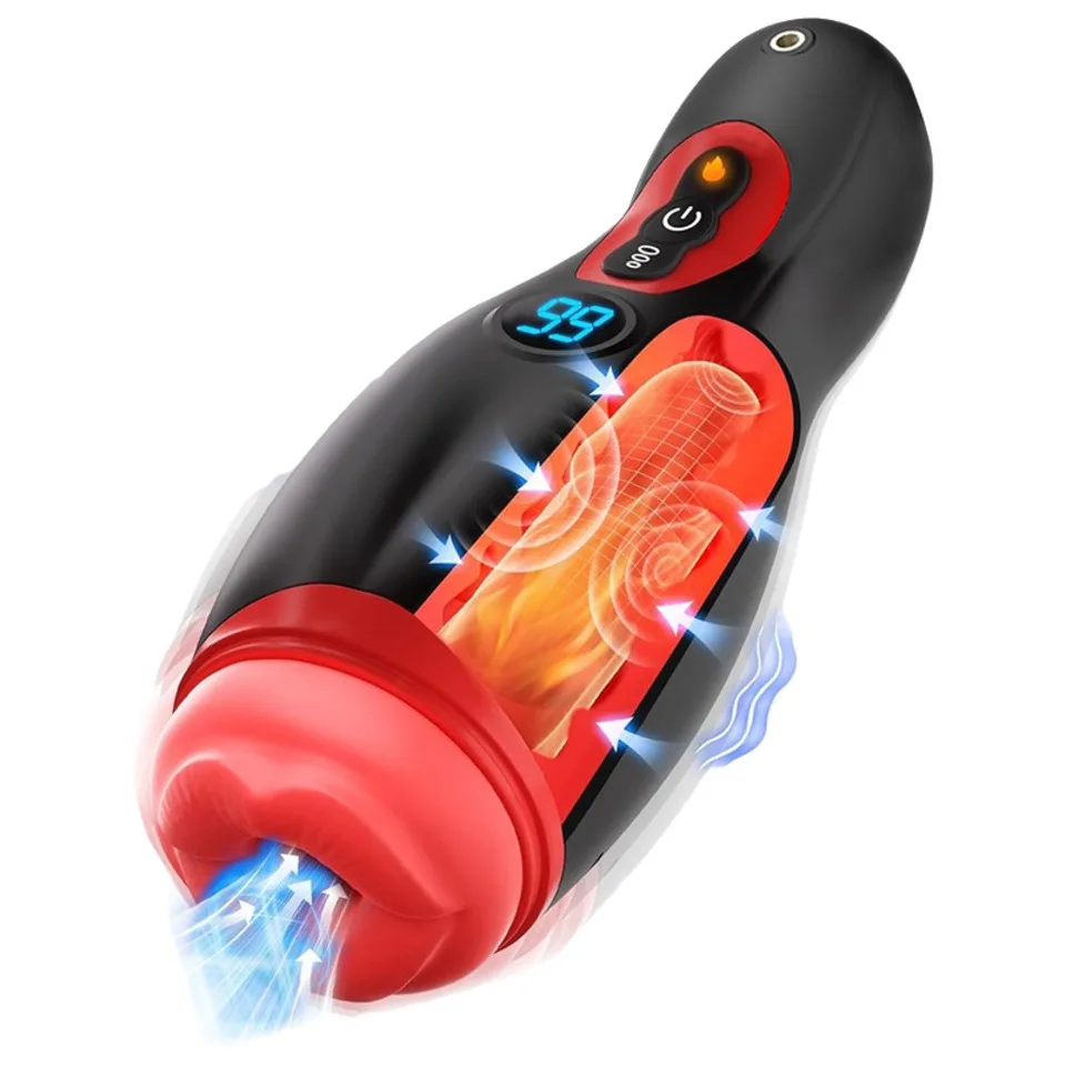 3-in-1 Automatic Male Masturbator With Heating - 9 Sucking & 9 Vibrating Modes LCD Display Open-ended Stroker Sex Toy For Men