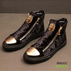 Men's velvet casual shoes brand designer men's zipper ankle boots Luxury sole rubber shoes tenis masculino A4