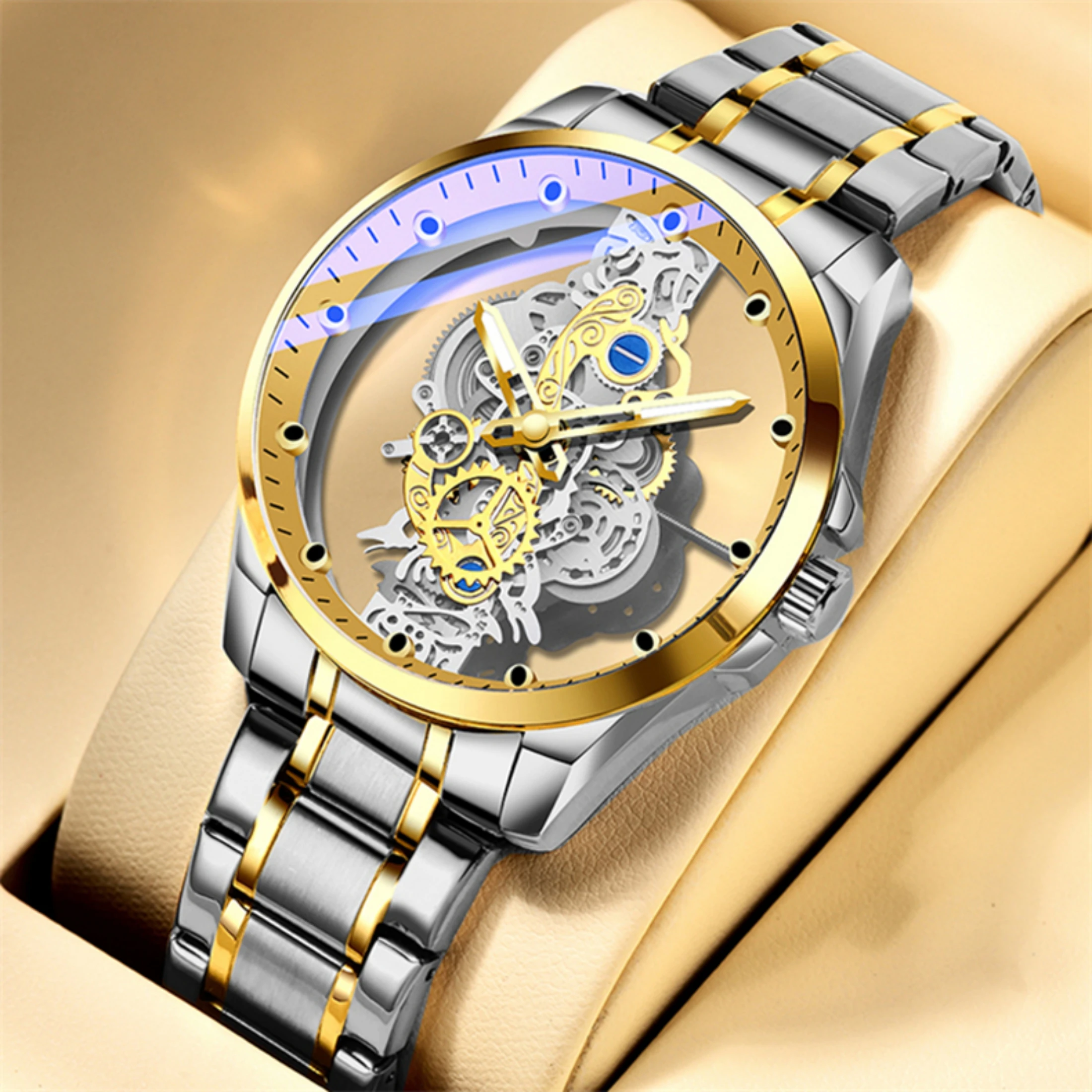 Authentic Skeleton Quartz Watch Stainless Steel Waterproof Men Watches Built-in Battery Drive Ransparent Original A4281