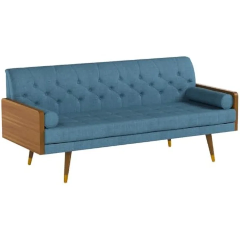 Modern tecido sofá adornado, meados do século, azul