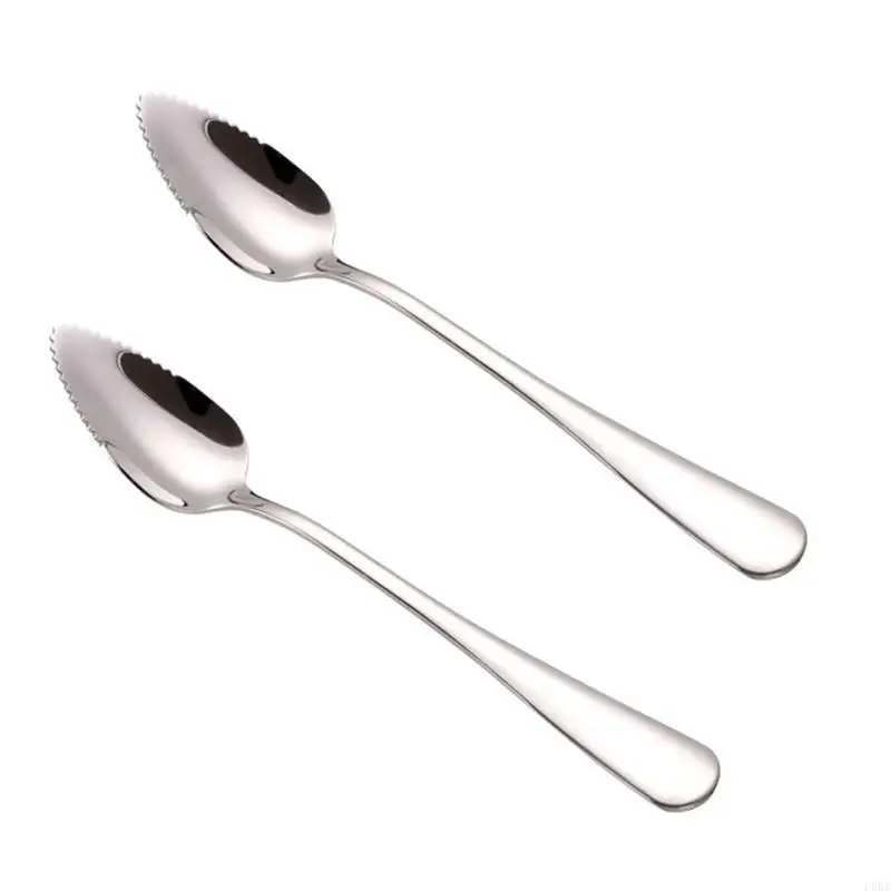 L9BE Set of 2 Stainless Steel Serrated Grapefruit Utensils Tools Baby Puree Spoons