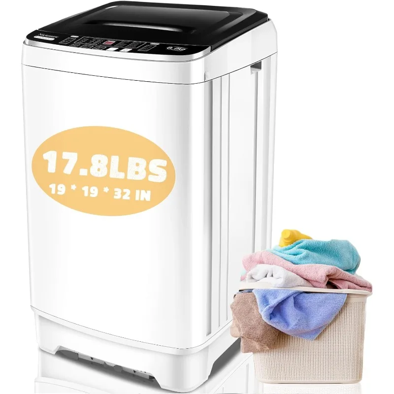 Portable Washing Machine, 17.8Lbs Portable Washer Machine, 2.4Cu.ft Compact Laundry Washer and Dryer Combo with Drain