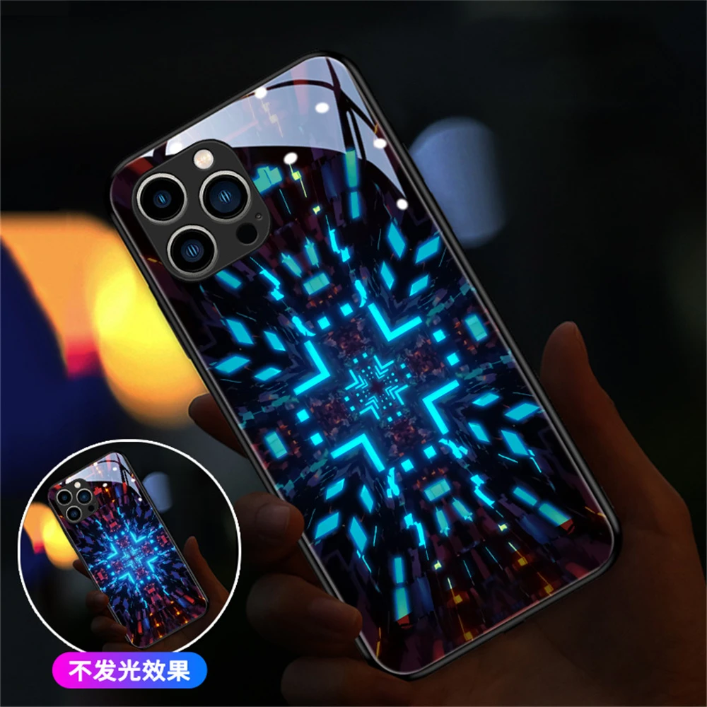 Pretty Colored Bricks Design Smart LED Light Glow Tempered Glass Phone Case For Samsung S23 S22 S21 S20 FE Note 20 Plus Ultra