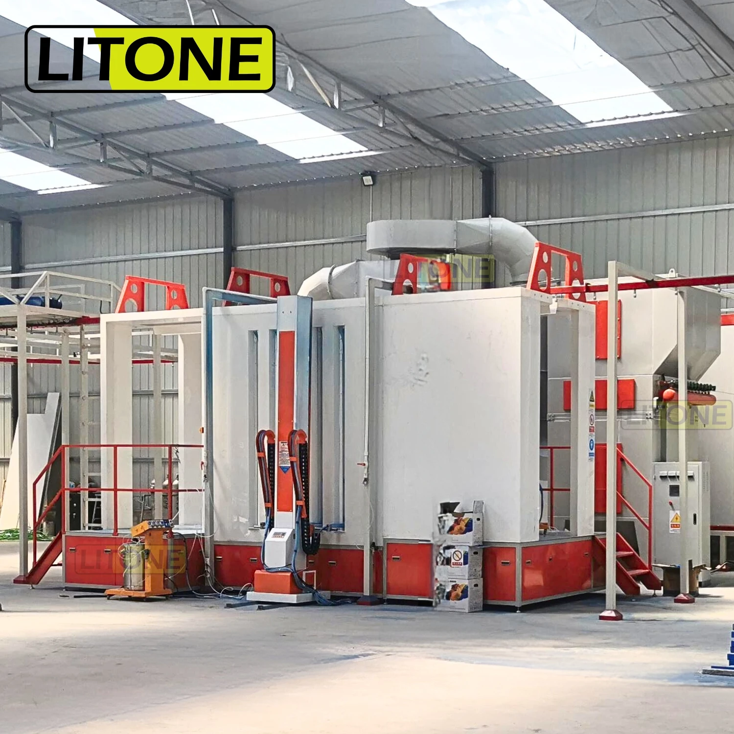 Seml-automatic Enclosed Conveyor Chain Powder Coating Paint Chamber Booth With Cartridge Filters