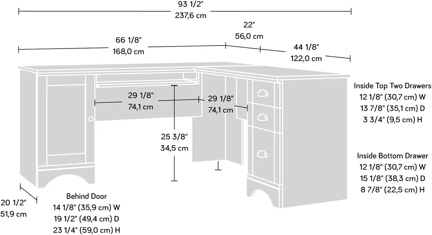 ザウダーハーバービューコンピューターデスク、66.14 "d x 66.14" w x 30.28 "h、ソルトオーク仕上げ