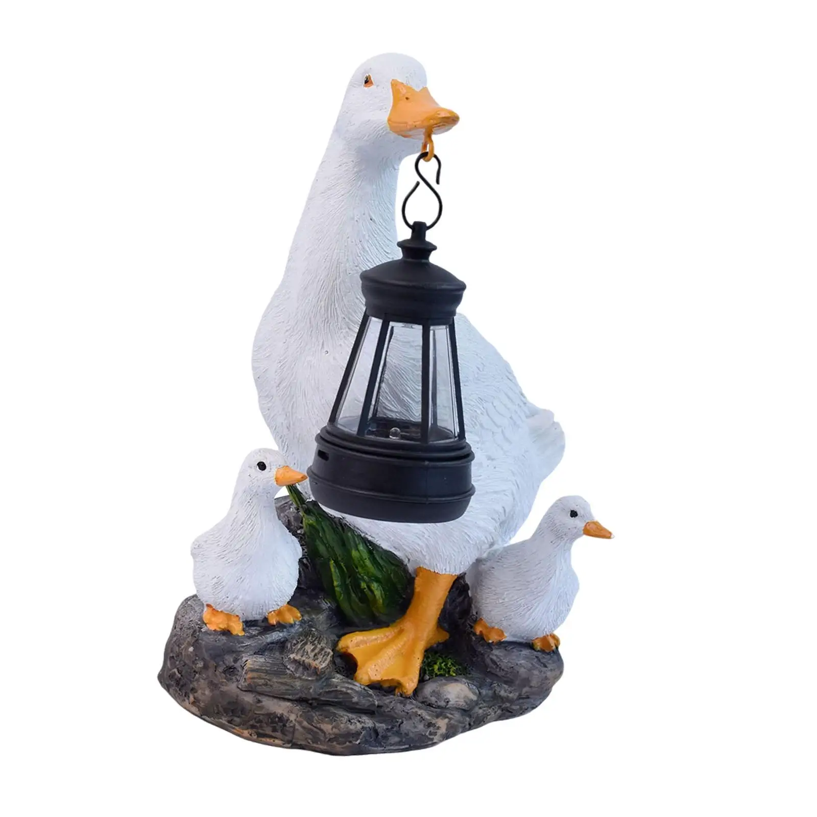 White Duck Ornament with Solar Light Resin Figure for Outdoor Garden Decoration and Landscape Accents
