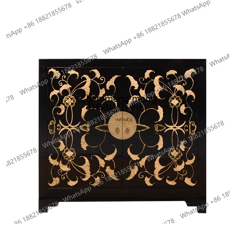 ss8350 New Chinese hand-painted gold-painted dining side cabinet, simple small apartment with solid wood storage, new model