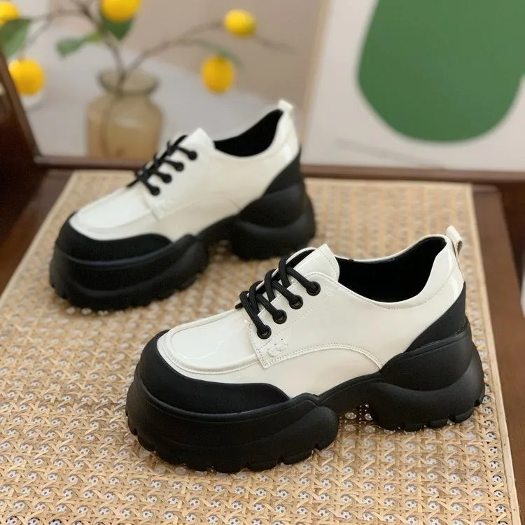 

Hot Seller Autumn 2024 New Fashion Everything French Thick Sole Increase British Style Lace-up Small Leather Shoes Women Loafers