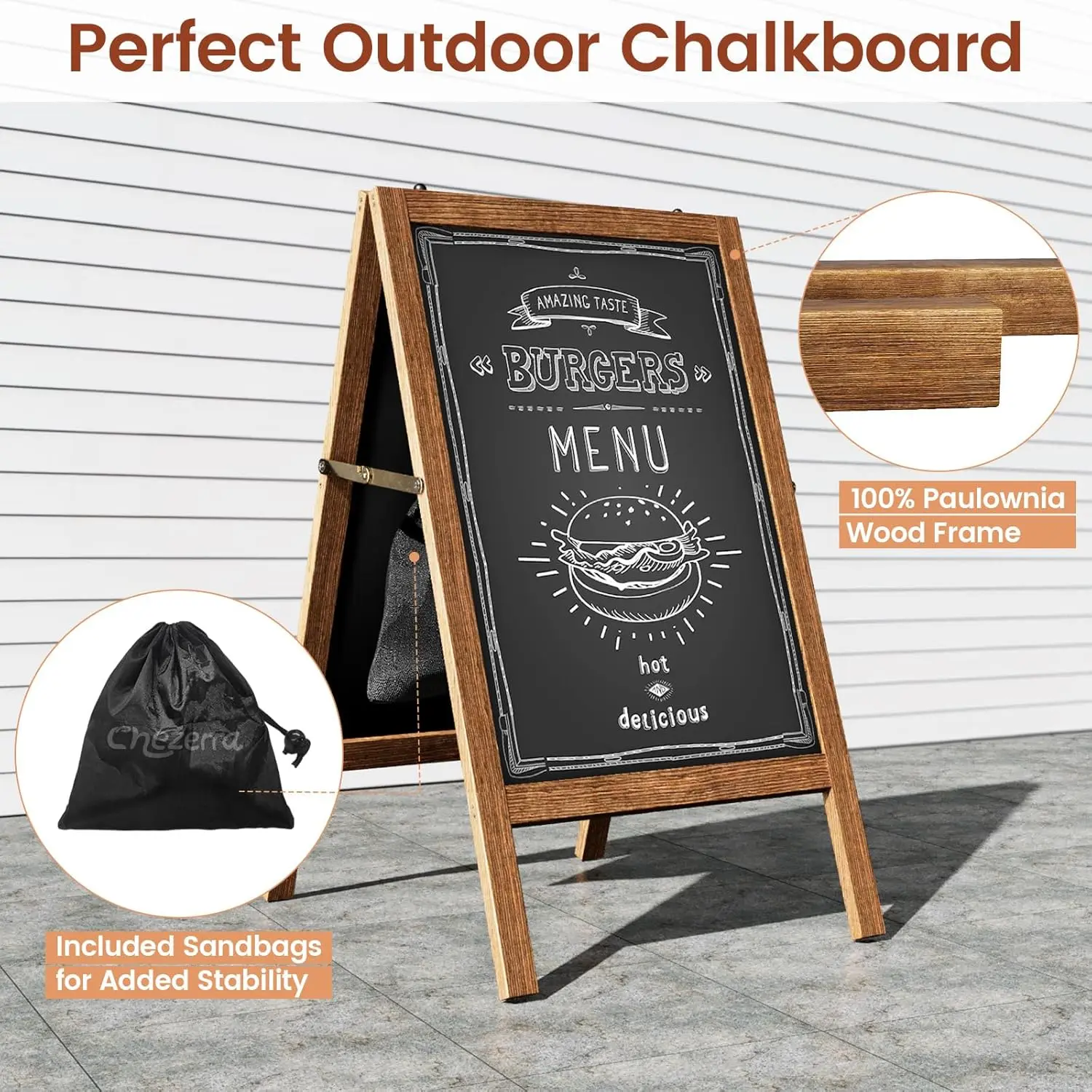 Large Double-Sided Magnetic Chalkboard Sign, 40x20 Inch Wooden A-Frame with Markers for Cafes and Events