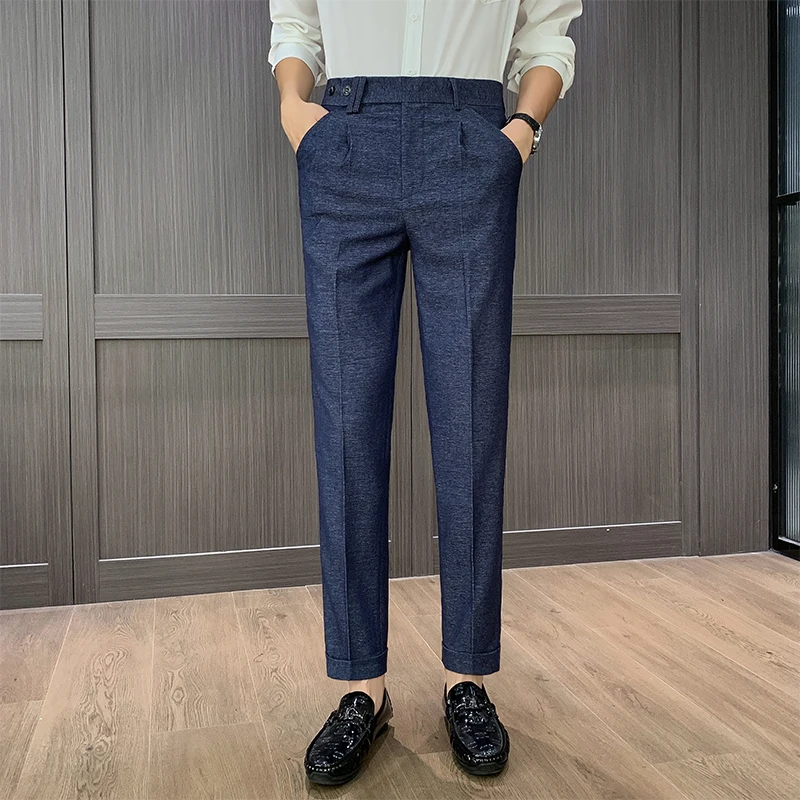

Men's Dress Pants High Quality Business Casual Formal Wear Men Suit Pants Slim Fit Straight Full Length Office Trousers Man 38