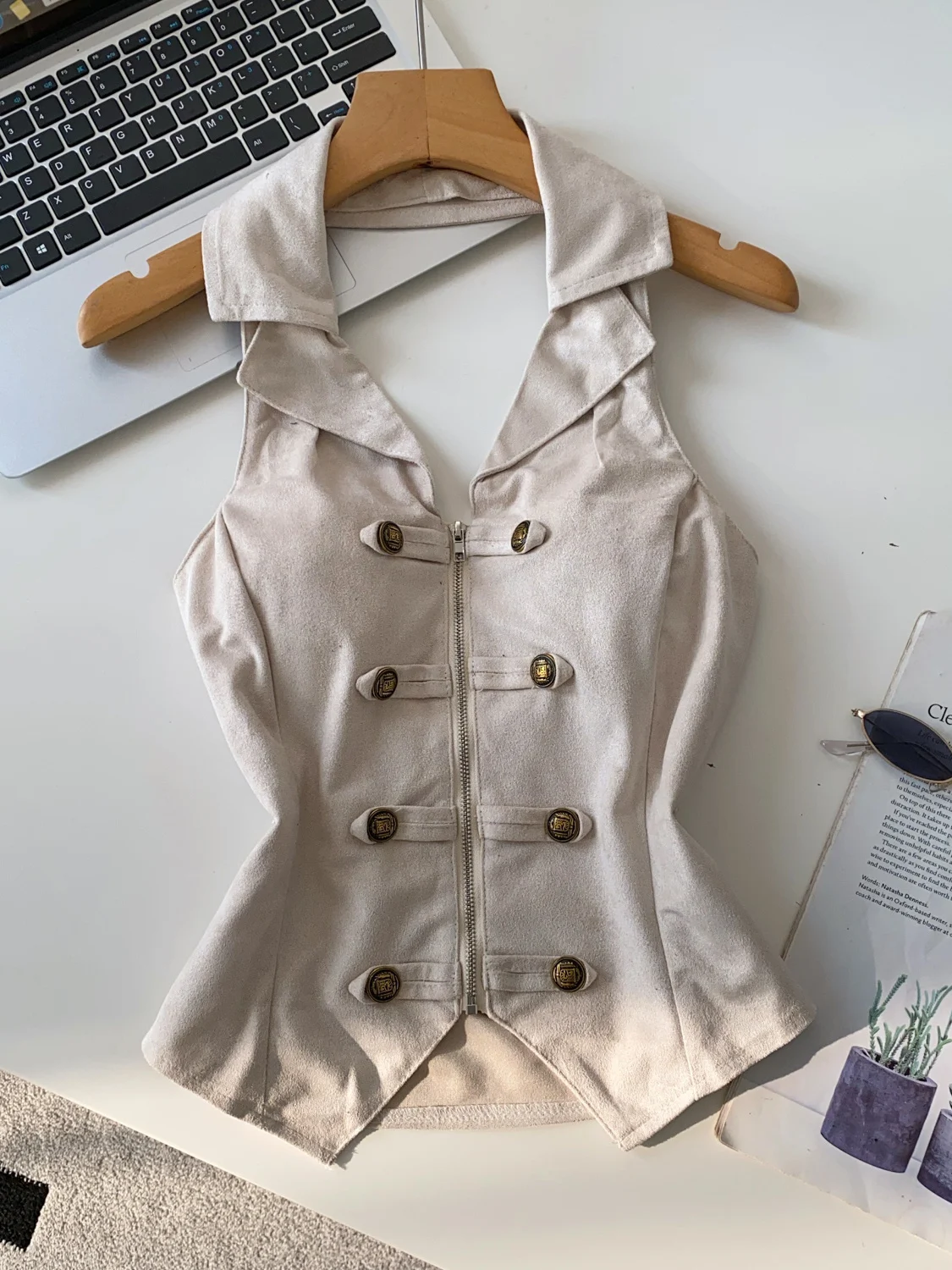Slim Fit PU Leather Vest Women's Zipper Sleeveless Collared Jacket Motorcycle Style Fashion Trend Autumn Wear Commute Style
