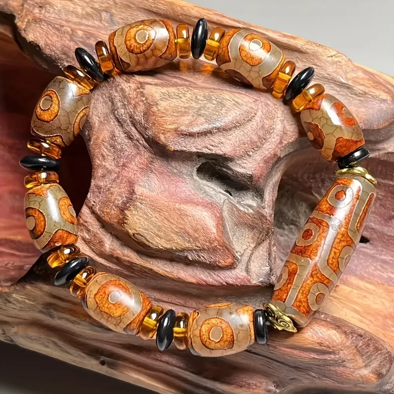 

Retro Tibetan Nine-eye Agate Beaded Bracelet Unisex Ethnic Style Handmade