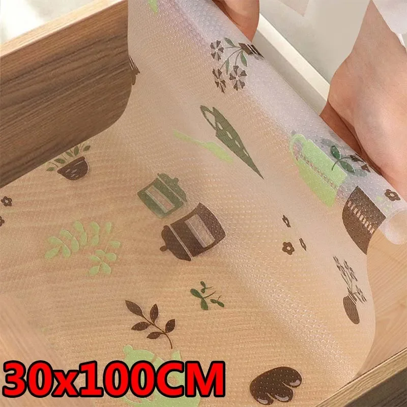 30x100CM Cup Leaves Print Closet Mat Non Slip Waterproof Drawer & Shelf Liners Kitchen Table Pad Paper Cabinet Mat