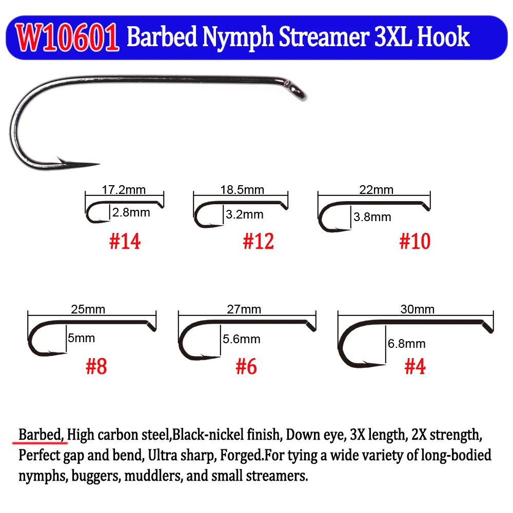200 Stück Angelfliegenhaken mit Widerhaken und Widerhaken, Nymphen, Pupa, Ei, Fliegen, Trockenfliegen, Nassfliegen, Jig, Nymphenhaken, Caddis, Streamer, Fliegenbindehaken – Detail 4