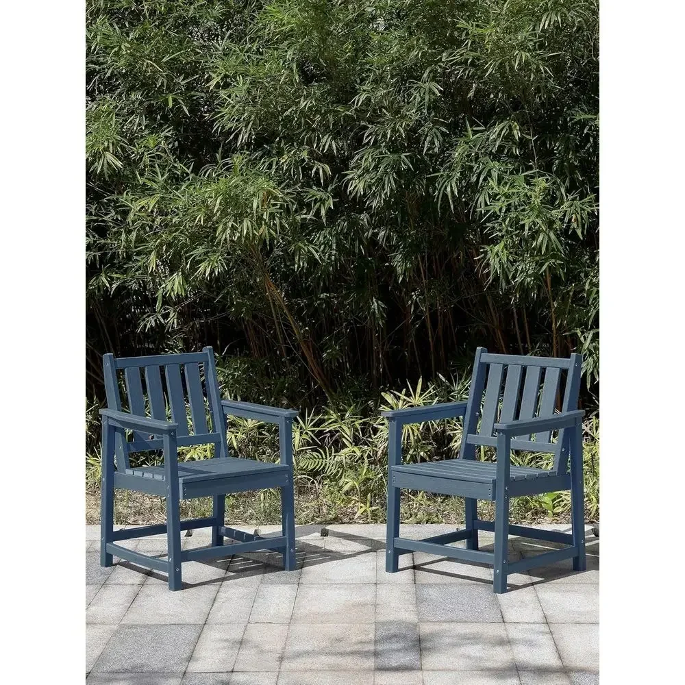 2-Piece HDPE Outdoor Dining Chair Set with Deep Seating, Weather-Resistant for Patio, Deck, Garden, and Poolside in Navy Blue
