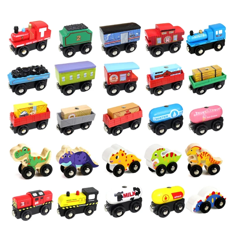 

Wooden Magnetic Train Car Toy Car Locomotive Ambulance Fire Truck Wood Railway Car Accessories Toys For Kids Gifts W09 W11