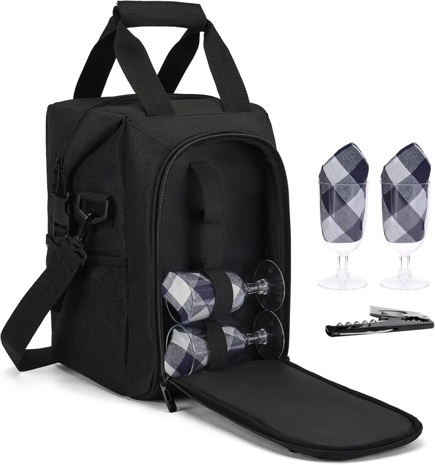 

Термосумка для вина с 4 бокалами, штопором и салфетками – портативный пикниковый охладитель для путешествий и подарков