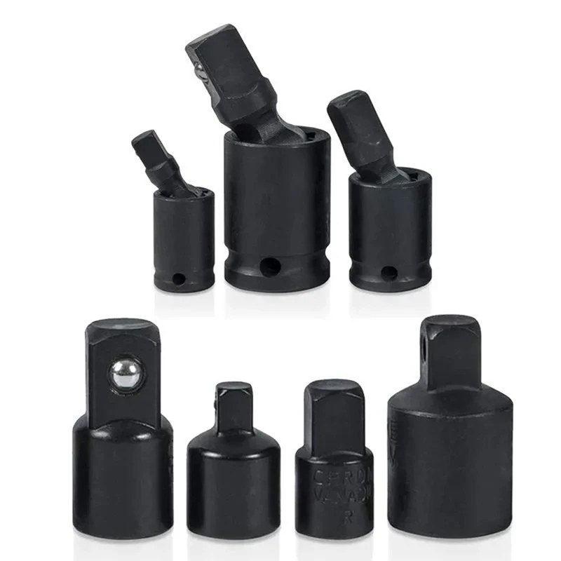 

AA01-7PCS For Impact Driver Wrench Joint Swivel Socket Adapter Reducer 3/8 1/4 1/2In Niversal Joint 3-Piece