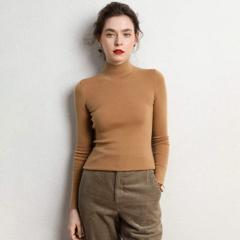 Vrouwen 100% Kasjmier Slanke Trui Mock Hals Trui Herfst Winter Eenvoudige Basic Fijne Kasjmier Truien Zachte Warme Kleding Tops