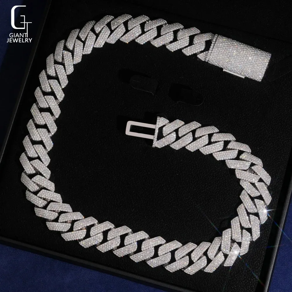 Sterling 925 Silver Moissanite Cuban Link Chain Past Diamond Tester 20MM Moissanite Cuban Chain Mens Moissanite HipHop Jewelry..