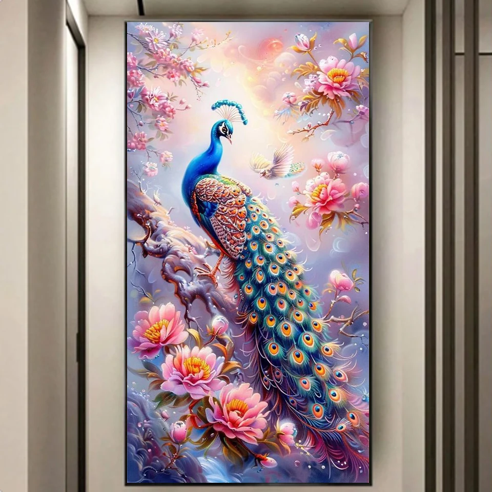 Diy Diamond Painting Large Size Peacocks Flower Mosaic Embroidery Animal Bird Full Rhinestone Cross Stitch Picture Wall Decor