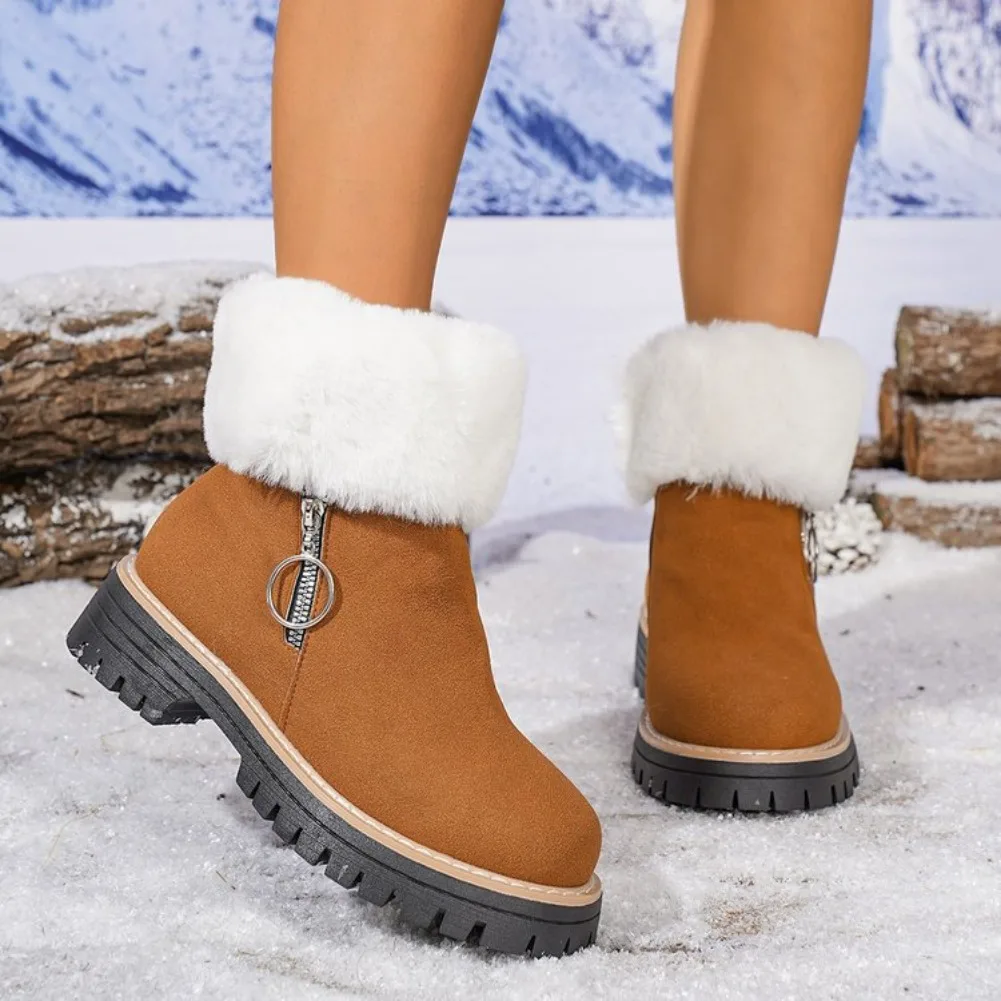 Damen-Schneestiefel, 2025, neue Anti-Rutsch-Plattform-Winterstiefel, bequem, warm halten, Plüschschuhe, pelzige Kunstfell-Schuhe für Damen
