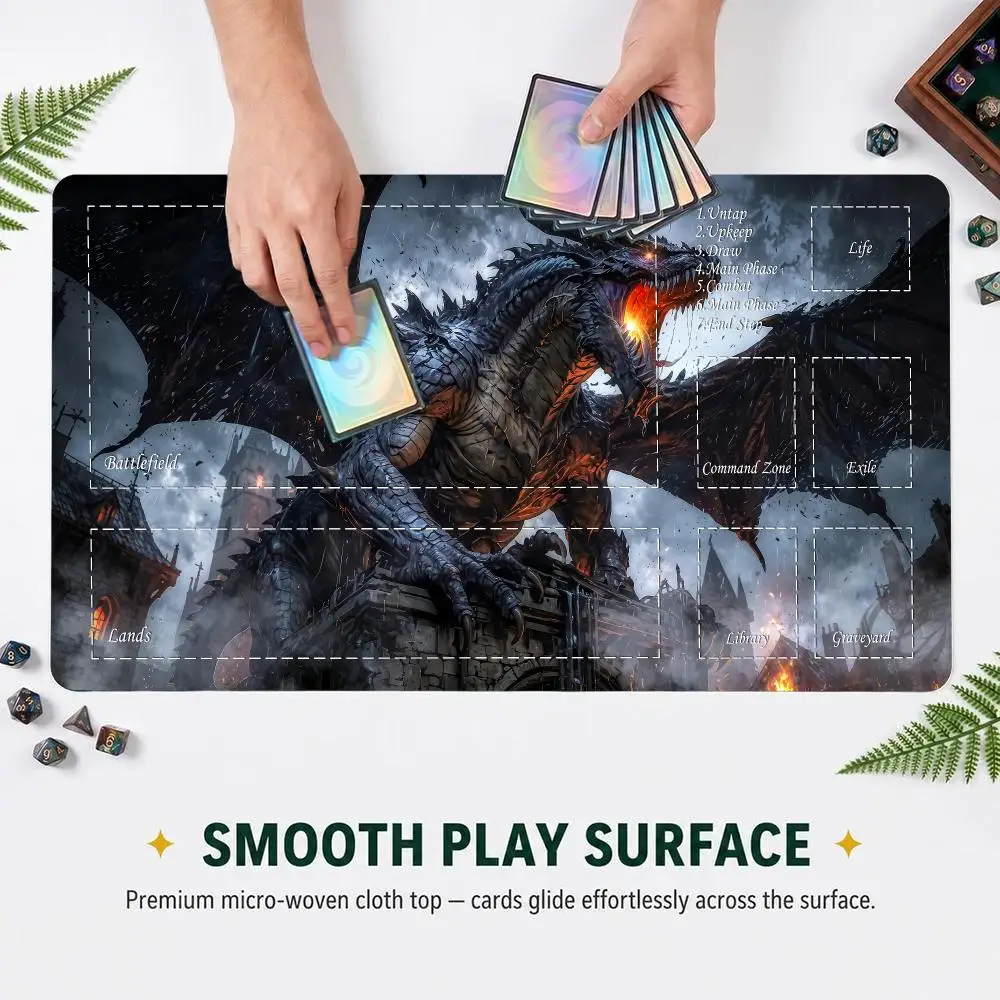 Marked Zones Game Mouse Pad Large TCG Desk Mat Anti-Slip Rubber Base For Tabletop Game Black Fire Dragon Playmat Tapis De Souris