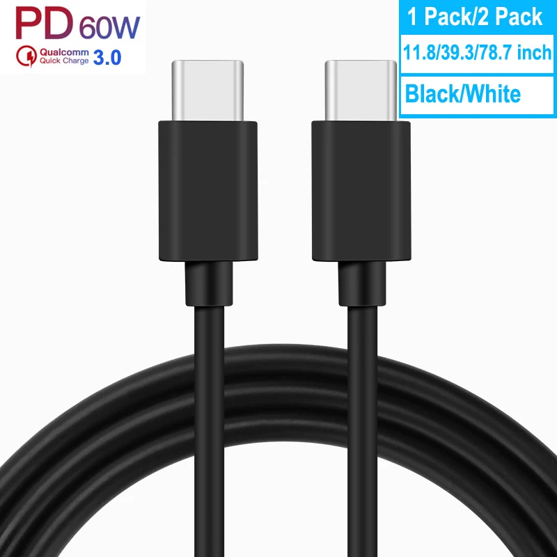고속 충전기 케이블, 1m, 2m, 11 39 인치, PD 60W, USB C 타입 to C 타입, 삼성 S20, 맥북 프로, 아이패드, 스닉스용 충전 코드