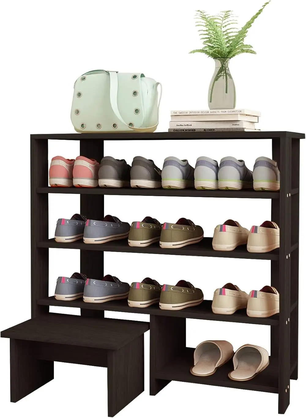 

Jerry & Maggie - 6 Tier Wood MDF Shoe Rack With One Footstool/Shoe Shelves Free Standing Classic Style -103% Multi org Rv