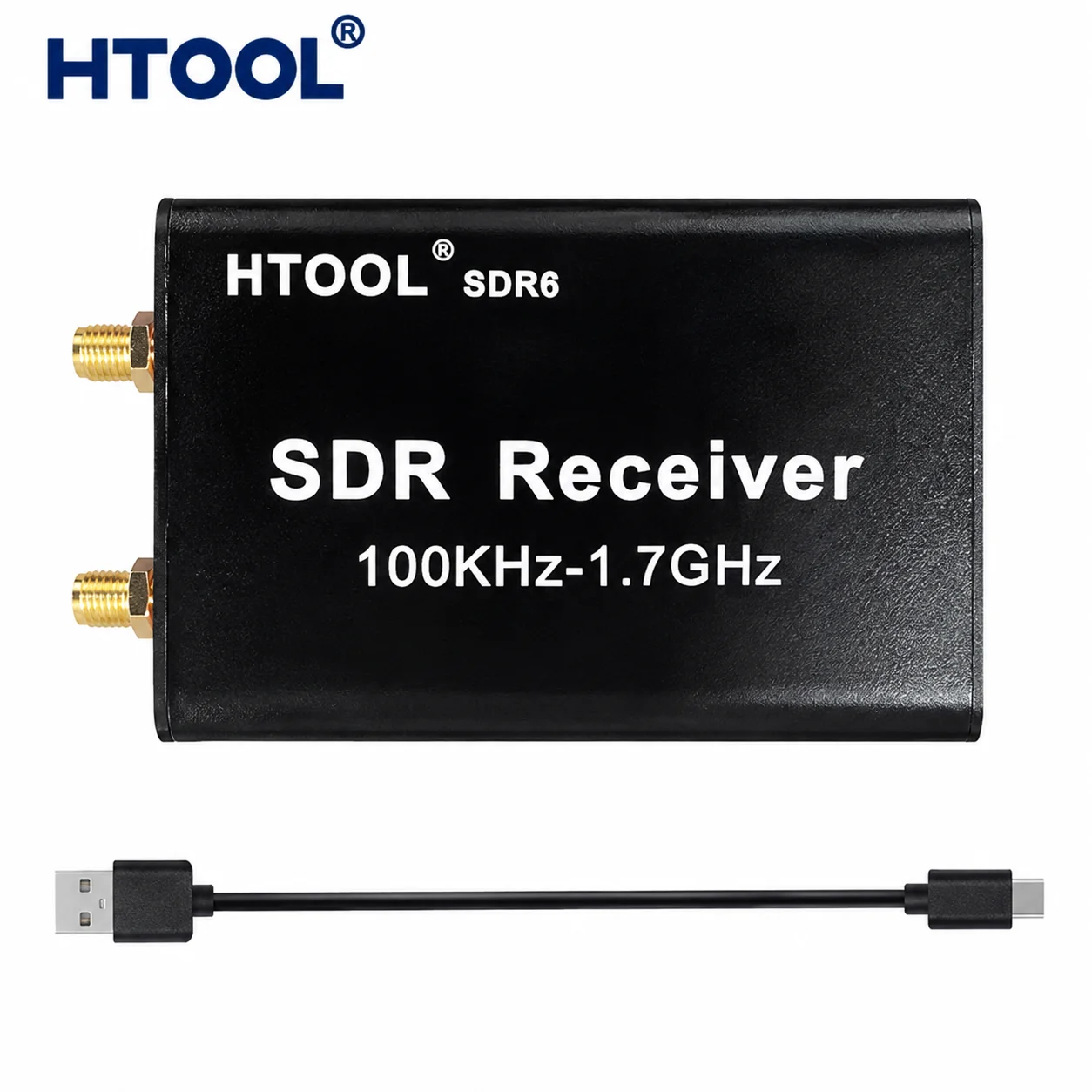 HTOOL SDR6 Software Defined Radio Receiver 100kHz-1.7GHz Dual SMA Input USB Type-C Wideband SDR Receiver