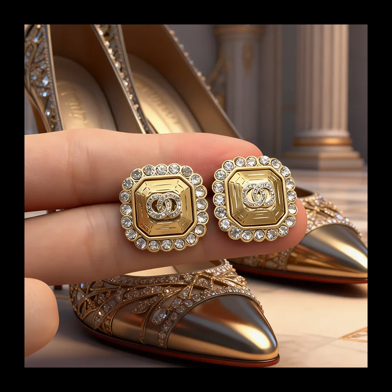 

3115 Xiaoxiangfeng 25K Autumn New Relief Square Edge Drill Medieval Retro Full Diamond Cone Sugar Cube Stud Earrings Shoe