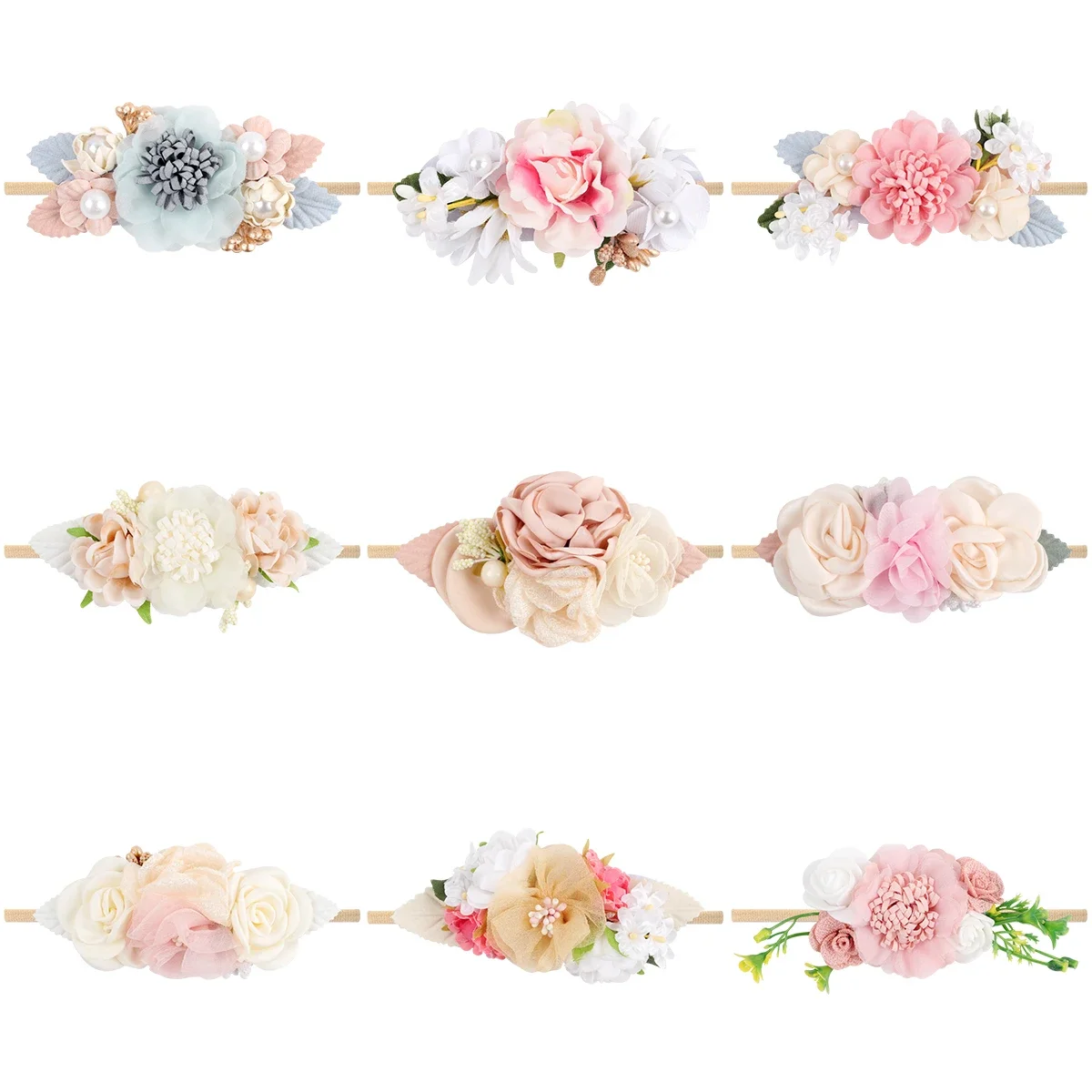 Girls Floral Headbands Hair Ties Newborn Baby Elastic Hairbands Princess Kids Pearl Flower Fresh Style Hair Accessories Headwear