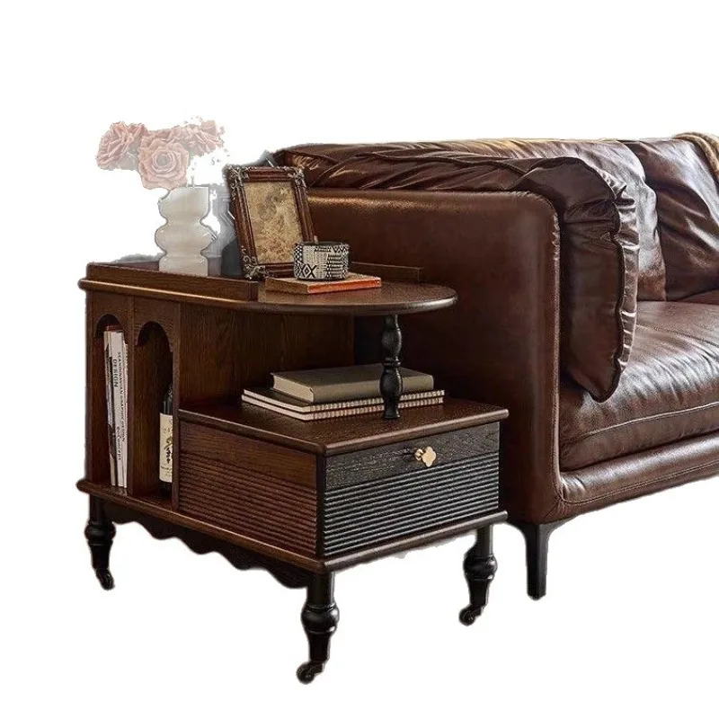 Solid wood trolley American living room movable coffee table