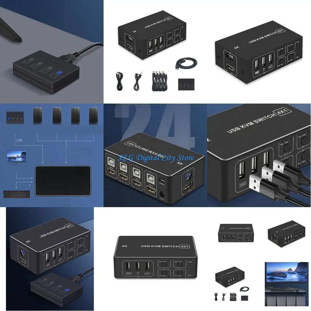 

U75B USB KVM Switcher Monitor Support 4K 60Hz KVM Switches for 4 Computers Share Single Monitor USB Keyboard Mouse Printer