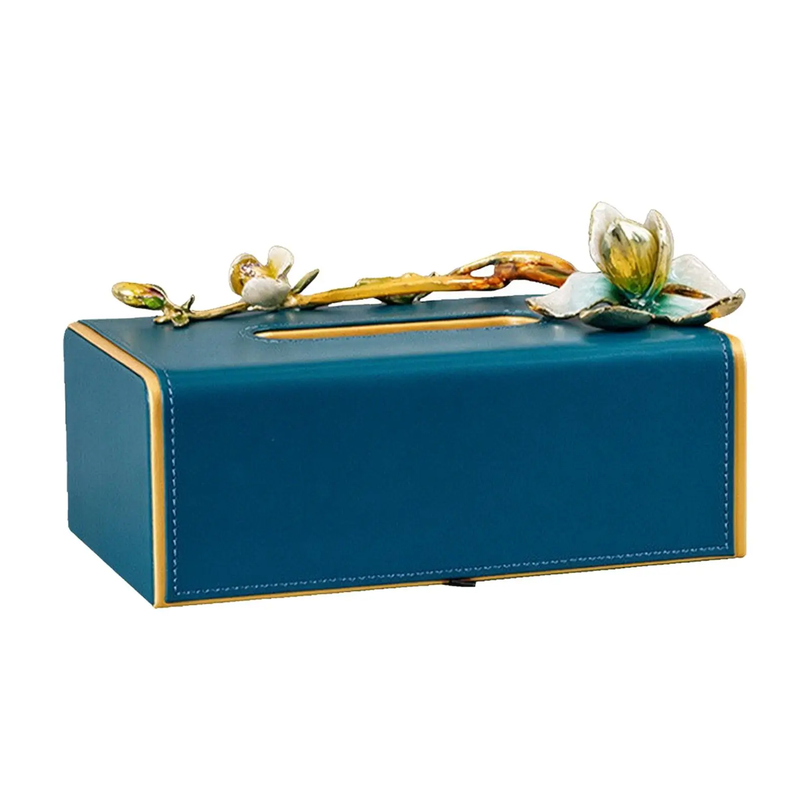 Rectangular Tissue Box with Leather Exterior Decorative Stitched Leather Tissue Box Elegant Aesthetic for Dining Table