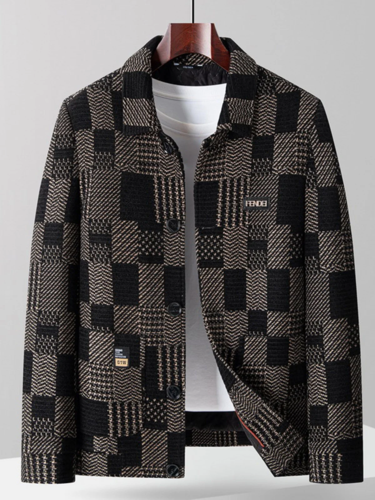 

Large Size Men's Casual Woolen Jaet Turn-down Collar Spring Autumn New Sle Loose High-end Feeling Men's Wear Outerwear