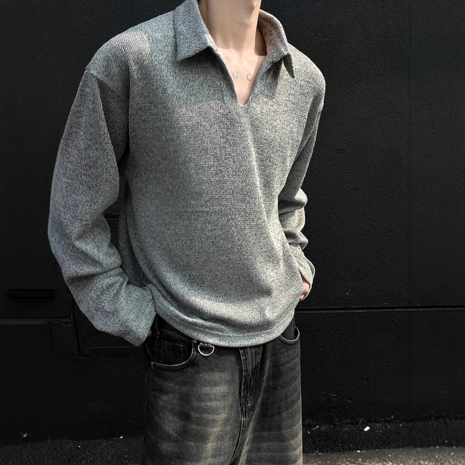 Old Money Style Polo Sweater Men's Style 25 Autumn/Winter New American Trendy Brand Rascal Handsome Loose Wheat Ear V-neck Coat