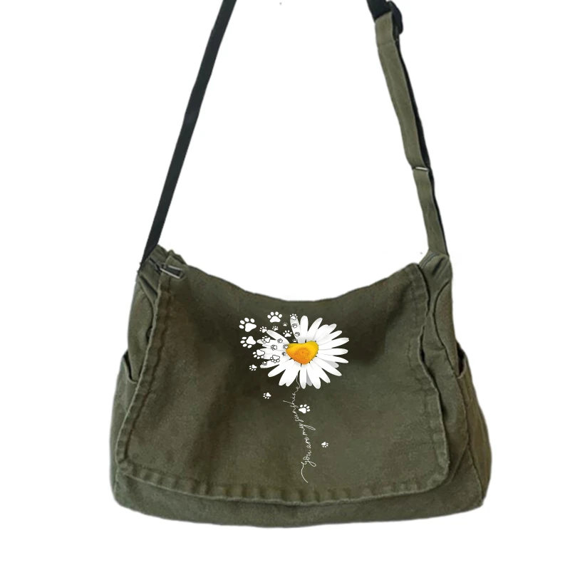 

Холщовая сумка с принтом ромашки, винтажная женская сумка на плечо, большая вместительная сумка через плечо, студенческая сумка для книг, сумка для ноутбука для женщин
