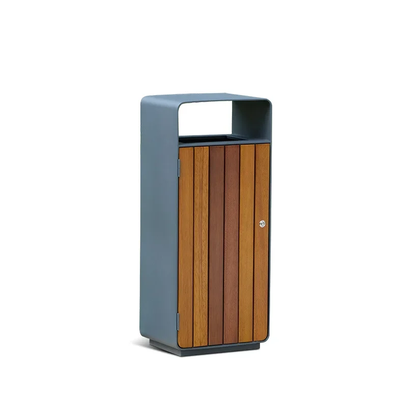 Outdoor trash can Single bucket Park attractions Property Street Steel Wood Community Peel Bin Outdoor trash can