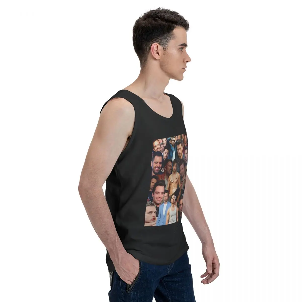 Sebastian Stan Photo Collage 100% Cotton Men's Sweatshirt Vest Sleeveless Clothing Tees Men Tank Tops T-shirt