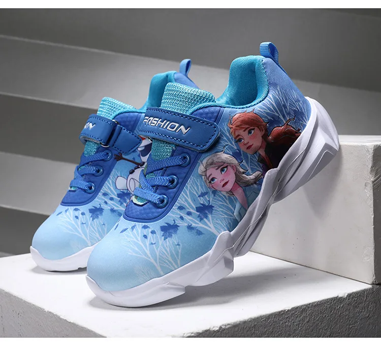 Disney Sport Shoes Frozen Elsa Anna Tennis Shoes Girls Casual Sneakers Anime Movie Elsa Princess Basket Shoes Size 25-32